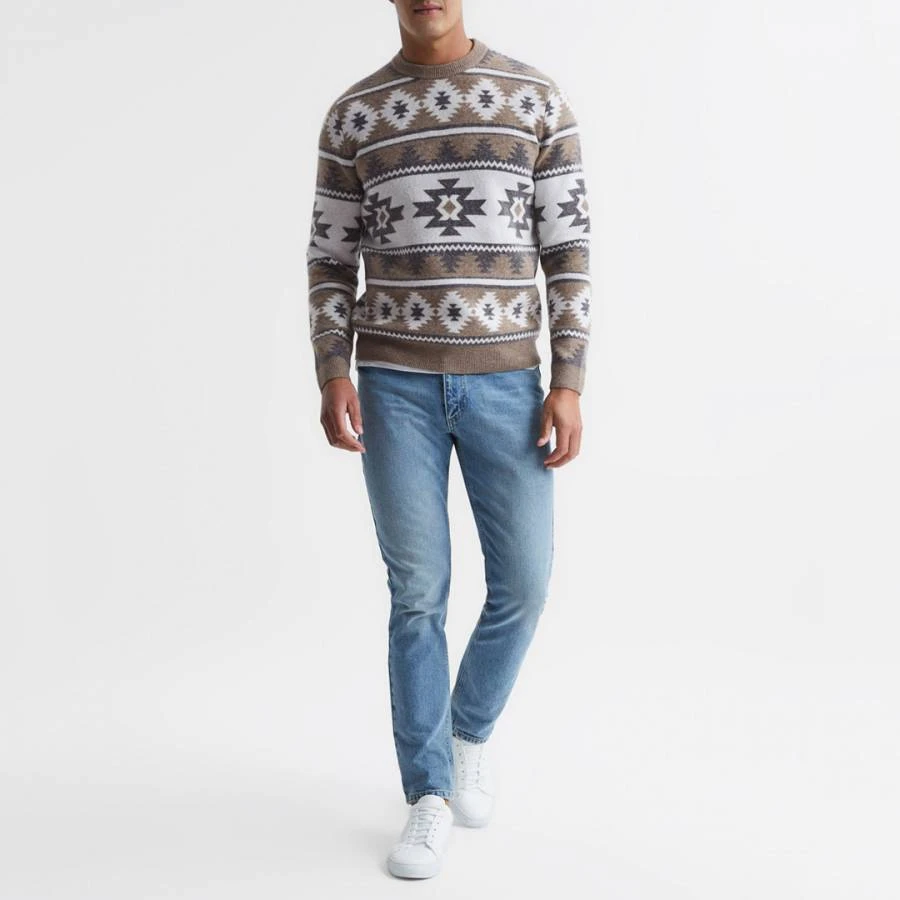 Reiss Beige Peak Pattern Wool Blend Jumper 3 Reiss Beige Peak Pattern Wool Blend Jumper - Image 3