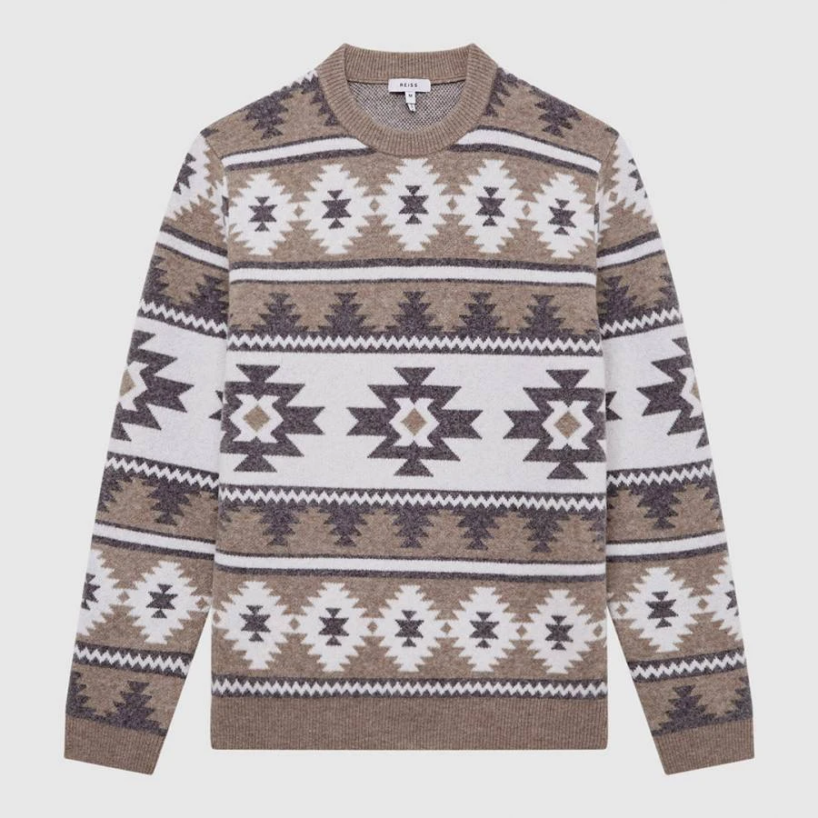 Reiss Beige Peak Pattern Wool Blend Jumper 4 Reiss Beige Peak Pattern Wool Blend Jumper - Image 4