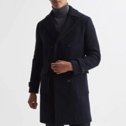 Reiss Navy Fall Wool Blend Longline Coat