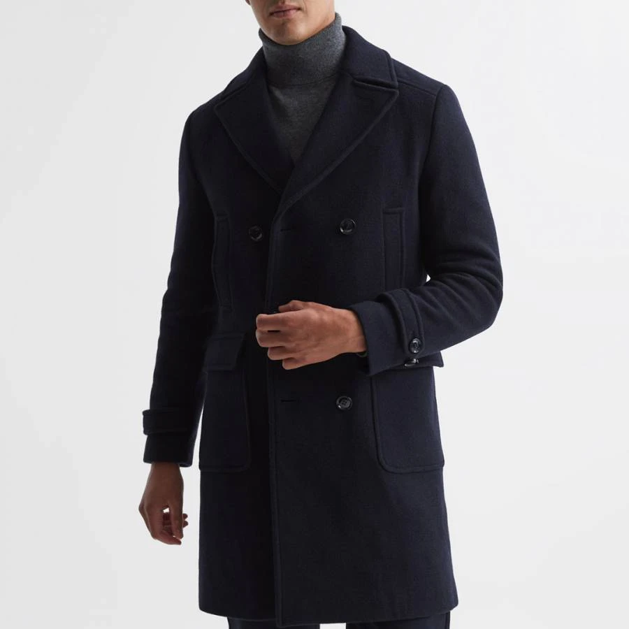 Reiss Navy Fall Wool Blend Longline Coat 1 Reiss Navy Fall Wool Blend Longline Coat