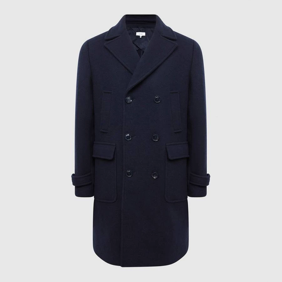 Reiss Navy Fall Wool Blend Longline Coat 4 Reiss Navy Fall Wool Blend Longline Coat - Image 4