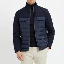 Reiss Navy Grant Contrast Quilted Jacket