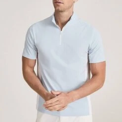 Reiss Light Blue Wingfoot Funnel Neck Polo Shirt