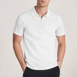 Reiss White Belfry Zip Collar Cotton Polo Shirt