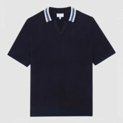Reiss Navy Mallo Open Neck Cotton Blend Polo Shirt -Schmuddelwedda 18265122 4