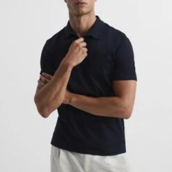 Reiss Navy Hendrix Cotton Polo Shirt