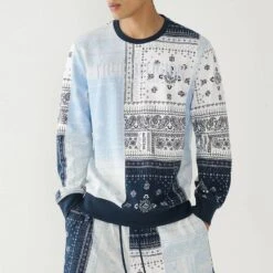 True Religion Blue Bandana Print Cotton Blend Sweatshirt