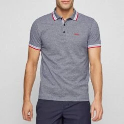 Boss Grey Paddy Contrast Trims Cotton Polo Shirt