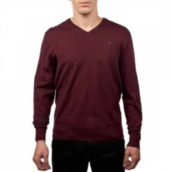 Hackett London Dark Red V-Neck Merino Wool Blend Jumper