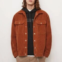 AllSaints Orange Castleford Cotton Over Shirt