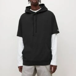 AllSaints Black Hunter Sleeveless Cotton Hoodie