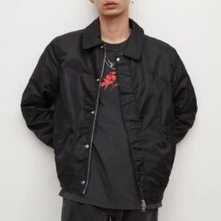 AllSaints Black Hotaka Satin Bomber Jacket