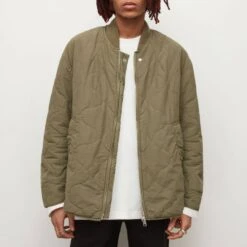AllSaints Khaki Jiro Quilted Cotton Blend Jacket
