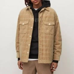 AllSaints Tan Ashi Check Cotton Jacket
