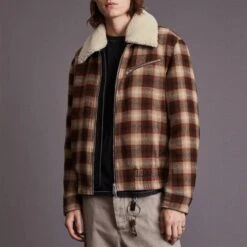 AllSaints Red Murphy Check Wool Blend Jacket