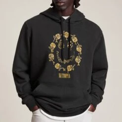 AllSaints Black Posie Graphic Print Cotton Hoodie