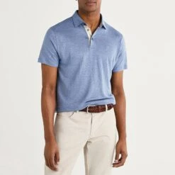 Hackett London Blue Regular Linen Polo Shirt