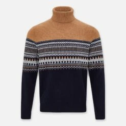 Hackett London Camel Fairisle Pattern Wool Roll Neck Jumper -Schmuddelwedda 18337864 4