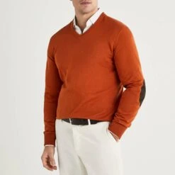 Hackett London Orange V-Neck Cashmere Blend Jumper