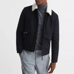 Reiss Navy Metcalf Wool Blend Jacket