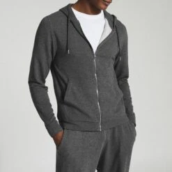 Reiss Dark Grey Greg Zipped Hoodie