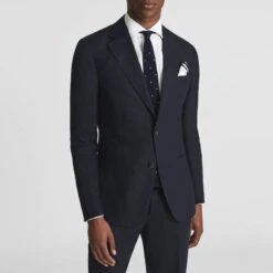 Reiss Navy Kin Single Breasted Linen Jacket