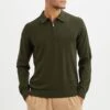 Reiss Khaki Aidan Half Zip Cotton Jumper