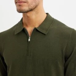 Reiss Khaki Aidan Half Zip Cotton Jumper -Schmuddelwedda 18339618 4