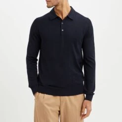 Reiss Navy Trafalgar Merino Wool Blend Polo Shirt