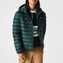 Lacoste Dark Green Quilted Hooded Jacket
