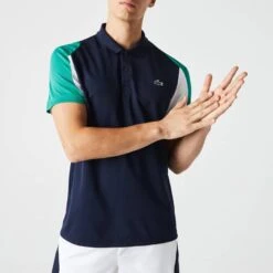 Lacoste Navy Contrast Sleeve Polo Shirt
