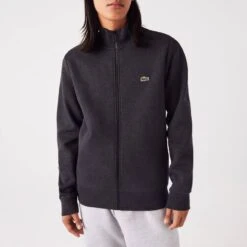 Lacoste Charcoal Zipped Cotton Blend Jumper