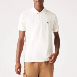 Lacoste Cream Speckled Cotton Blend Polo Shirt