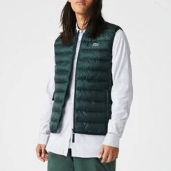 Lacoste Dark Green Quilted Embroidered Gilet
