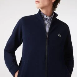 Lacoste Navy Cotton Blend Zipped Jumper
