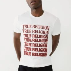 True Religion White Repeat Logo Cotton T-Shirt