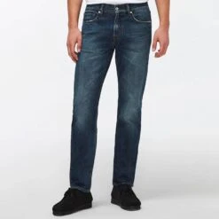 7 For All Mankind Dark Indigo Slimmy Tapered Stretch Jeans