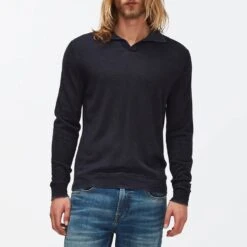 7 For All Mankind Navy Merino Wool Polo Jumper
