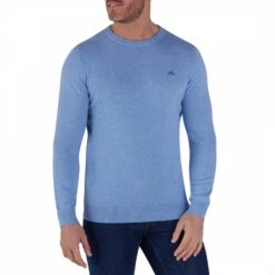 Blue Cotton Crew Neck Jumper