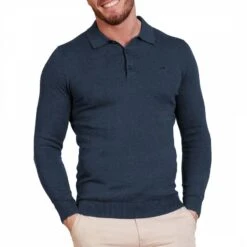 Navy Knitted Cotton Polo Shirt