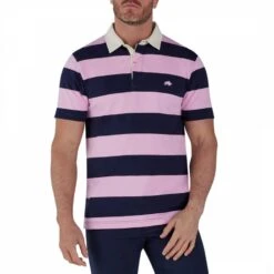 Navy/Pink Striped Logo Polo Shirt