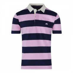 Navy/Pink Striped Logo Polo Shirt -Schmuddelwedda 18383874 3