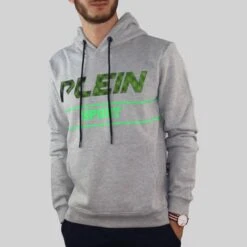 PHILIPP PLEIN Grey Cotton Blend Hooded Sweatshirt