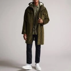 Ted Baker Khaki Sanby Cotton Cord Parka Jacket