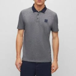 Boss Dark Grey Patch Logo Cotton Polo Shirt
