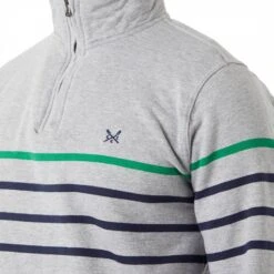 Grey Striped Cotton Half Zip Sweatshirt -Schmuddelwedda crew 6 4